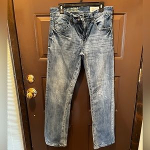 Men’s TK Axel slim bootcut jeans. 32x34. Distressed. GUC